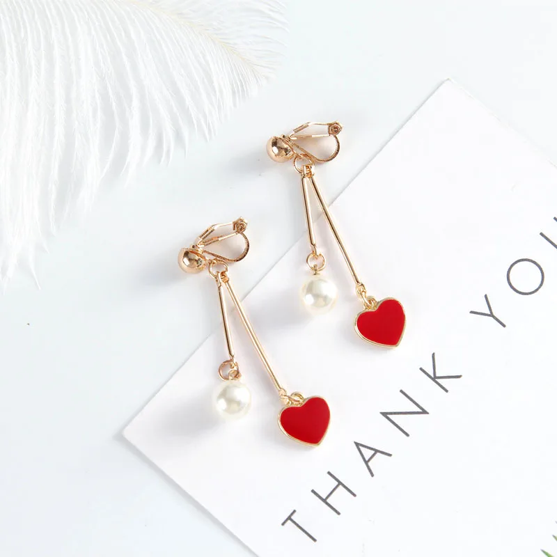 Ear Clip Earrings 16 Colors Crystal Simulated Pearl Enamel Heart Star Butterfly for Women