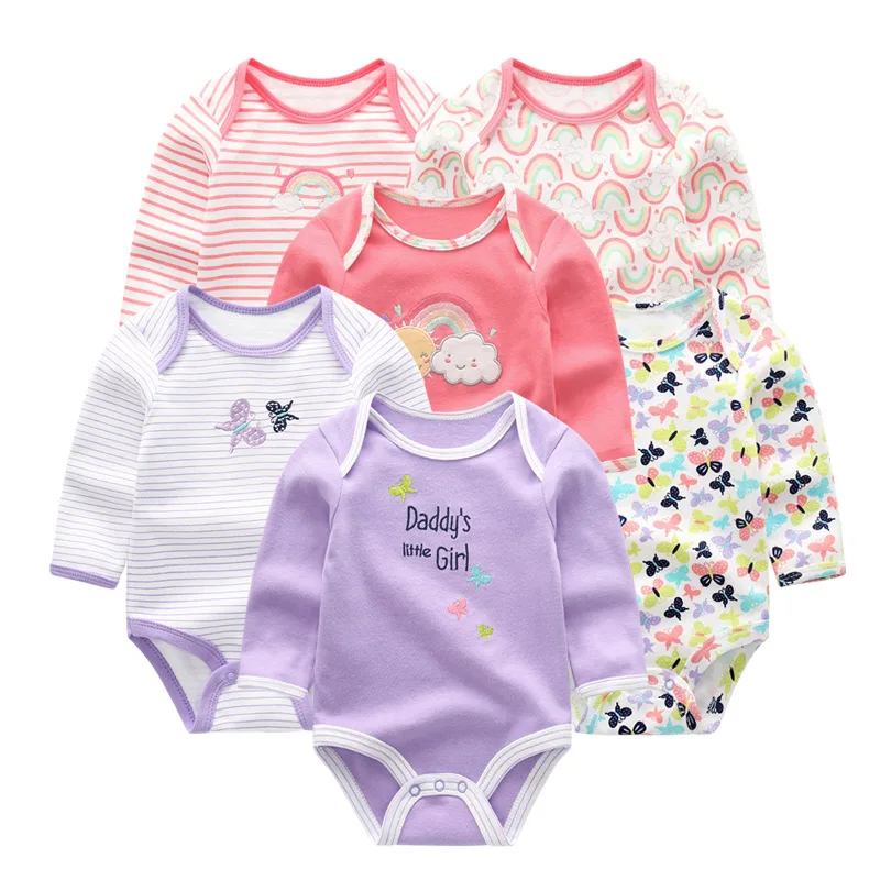6 шт./лот, зимняя одежда для новорожденных, хлопчатобумажный комбинезон с длинными рукавами для малышей, Ropa para малыш Bebe, одежда для девочек - Цвет: baby girl bodysuit20