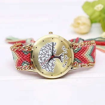 

DIY Tree of Life Multicolor Fabric Weaven Band Women's Quartz Wristwatch Folk-Custom Women's Bracelet Watch Handmade Reloj Mujer