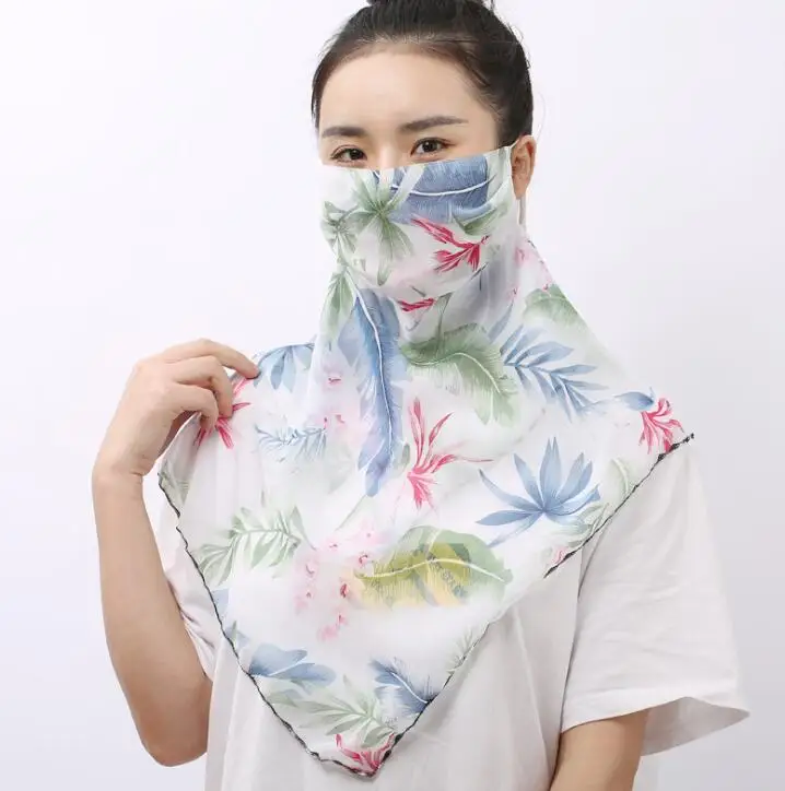 

Women's spring summer flower print thin chiffon mask female PM 2.5 breathable summer sunscreen big mouth-muffle R1140