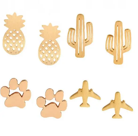 

Fashion Geometric Paw Plane Pineapple Simple Stud Earring For Women Gold Silver Punk Minimalism Ear Stud Party Jewelry Gift