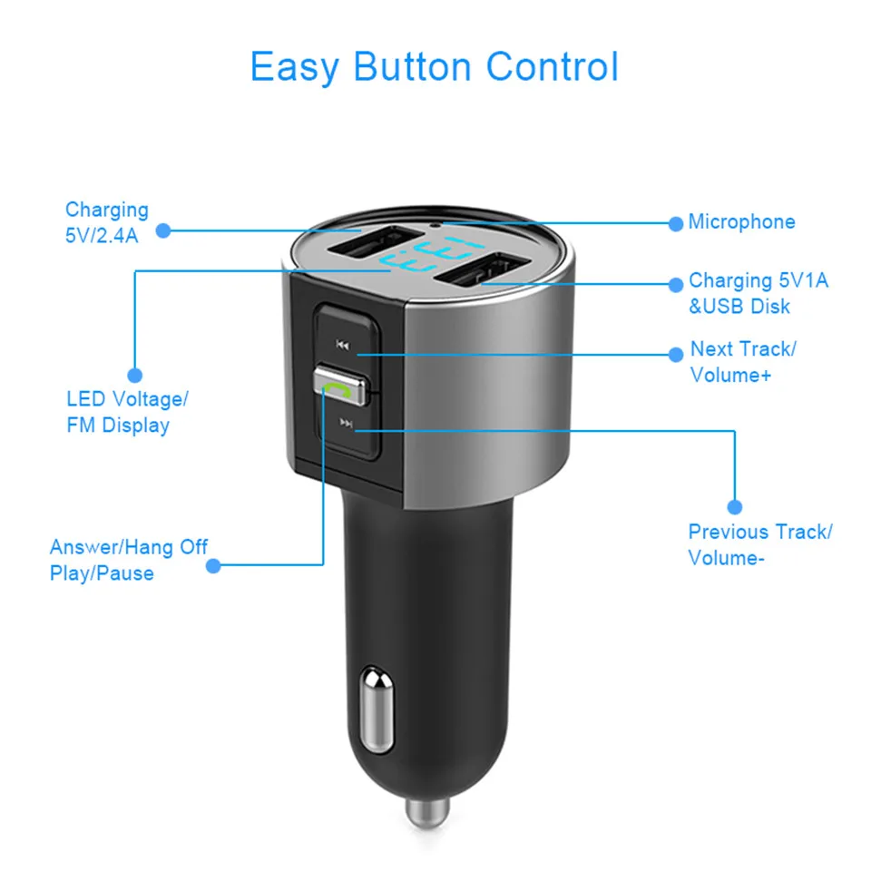 Cunymagos Wireless Bluetooth FM Transmitter Modulator Car Radio Adapter Car MP3 Player 3.4A Dual USB Car Charger Handsfree Car Kit (13)