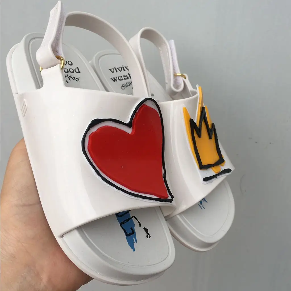 Melissa Корона и красное сердце мини-сандалии 2018 новые летние непромокаемые туфли прозрачная обувь для девочек Нескользящие Детские сандалии