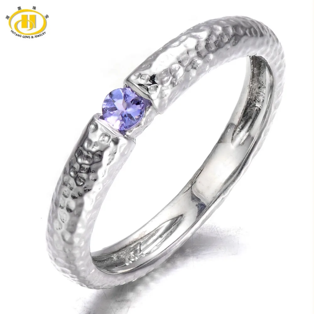 Hutang Genuine Tanzanite Solid 925 Sterling Silver Hammered Band Tail font b Ring b font Fine