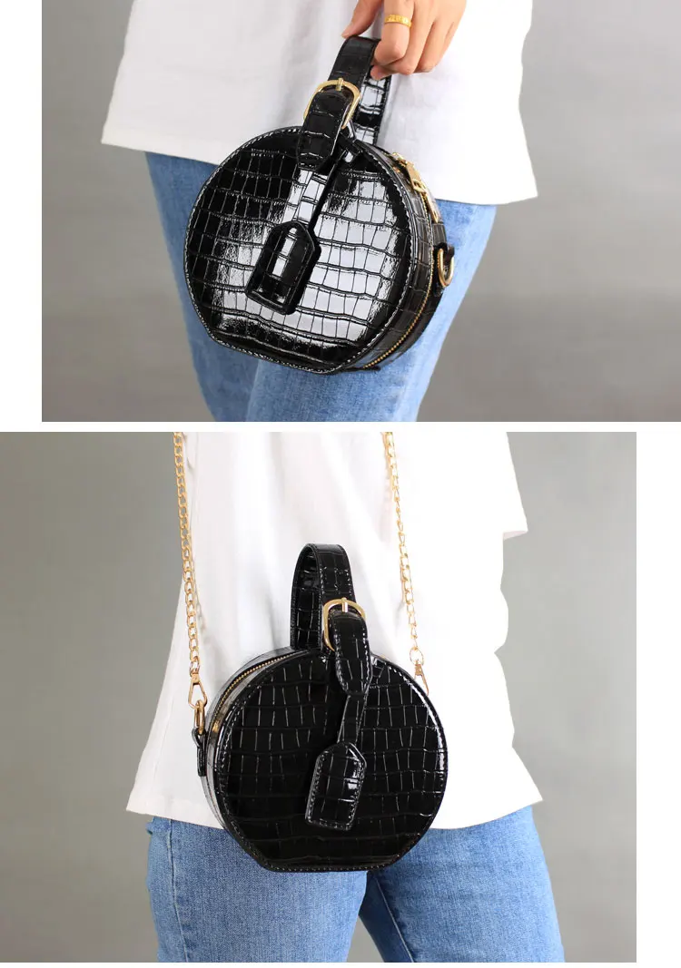 NIGEDU vintage Circular Women Handbags Famous Brand Crocodile Tote Bag  Alligator Ladies Chain Crossbody Bags PU Leather girls Messenger Bags (14)