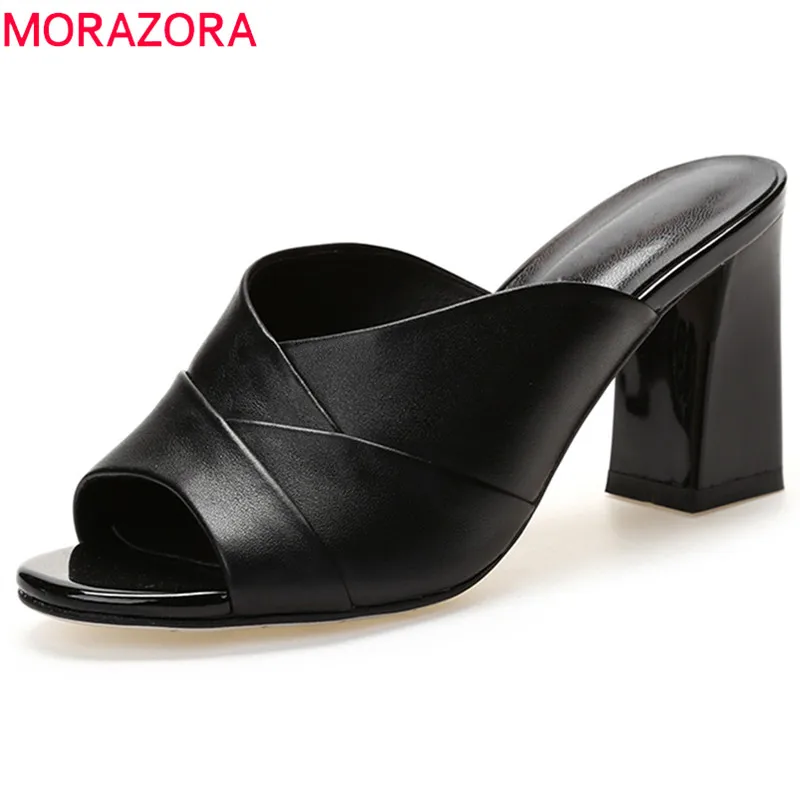 

MORAZORA 2020 top quality genuine leather new style woman sandals simple elegant summer shoes 7.5cm square heel ladies shoes
