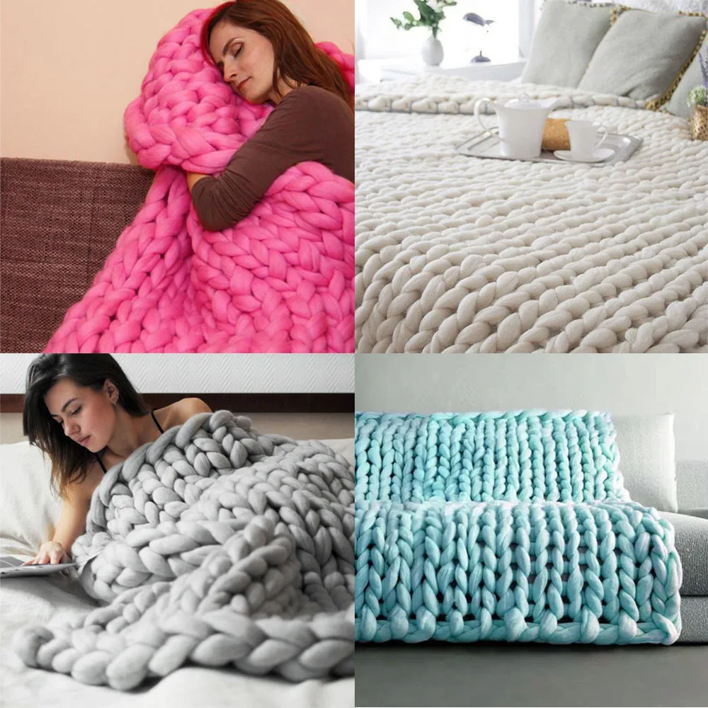 2017 NEW Hand Chunky Knitted Blanket Thick Yarn Merino Wool Bulky