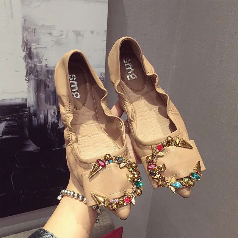 Appartements De Confortable Strass Black Ballerines Casual Femme Chaussures Bout Pointu Cristal Plates khaki Mode apricot Doux Dame Femmes ZY6v8wqw