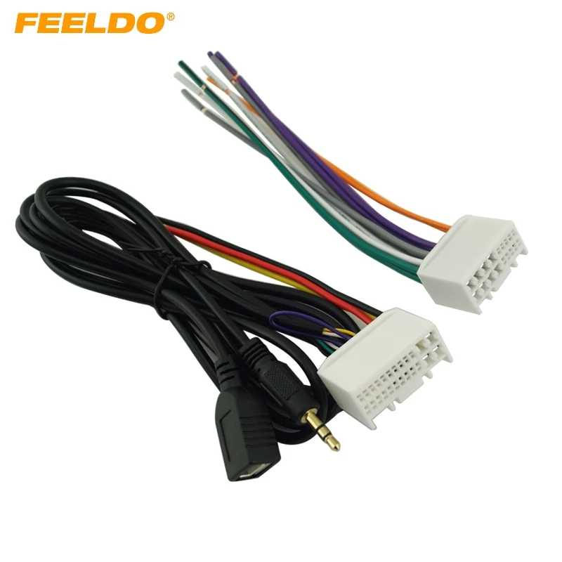 FEELDO 1Set Car Audio CD Stereo Wiring Harness Adapter With USB/AUX