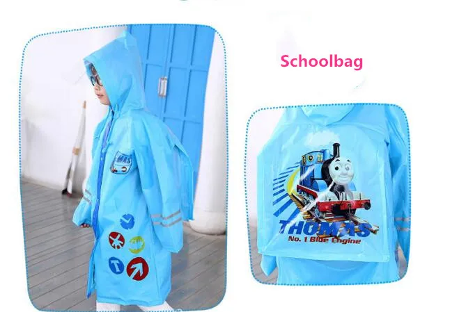 2.Waterproof raincoat kids girls boys with schoolbag Thicken Long rain jacket for children Super waterproof cap rain coat rainwear