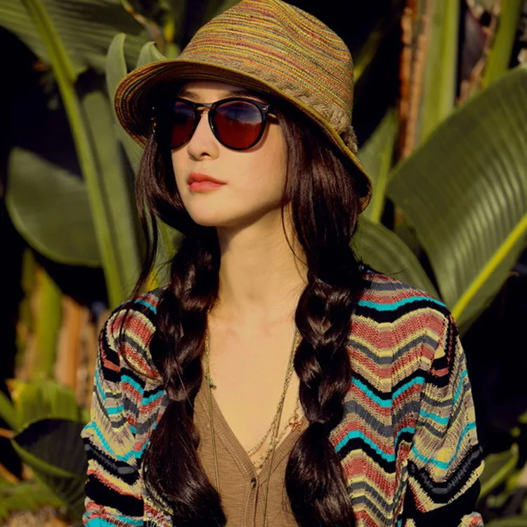 New Vintage Style Handmade Straw Hat Colorful Vacation Sun Hats Beach Casual Twist Detailing Summer Panama Sun Beach Hat Women 2