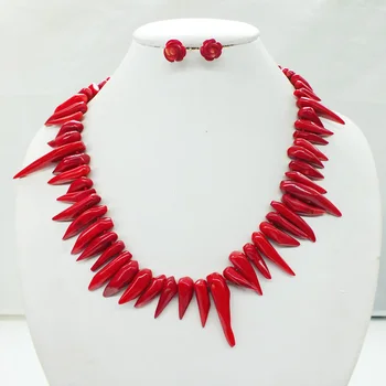 

Professional women jewelry Red pepper coral necklace earring
