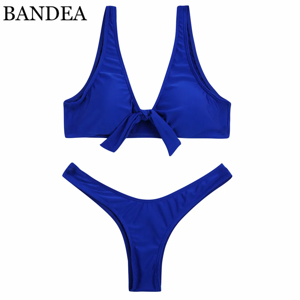 

BANDEA Bikini Women 2019 Sexy Padded Swimwear Solid Bow-knot Bikini Set Brazilian Thong Swimsuit Beach Wear Maillot De Bain