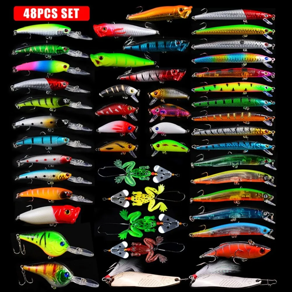 48pcs Set Mixed Fishing Hook Lure Artificial Bait Tacklein Fishing