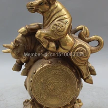 1" Клеймо Китайский Фэншуй Бронзовый Животных Два му корова Крупный Рогатый Скот Ох Рукопожатие Статуя