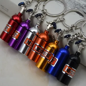 

TOYIKIE 10pcs/lot Creative New NOS Mini Nitrous Oxide Bottle Keyring Key Ring Keyfob Stash Pill Box Storage Turbo Keychain