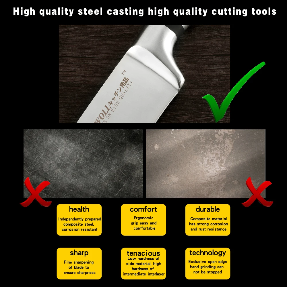 SOWOLL, нож из нержавеющей стали, набор кухонных ножей, инструменты, острые лезвия для очистки овощей, утилита Santoku, нож для нарезки повара, набор столовых приборов