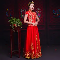 Современный Cheongsam красные Топы женские Новые невесты в традиционном китайском стиле Qipao свадебное платье Тан костюм для Для женщин феникс