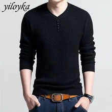 Мужской свитер, Повседневный пуловер на пуговицах с v-образным вырезом, Мужская Осенняя приталенная рубашка с длинным рукавом, мужские свитера, вязаный кашемировый шерстяной пуловер для мужчин