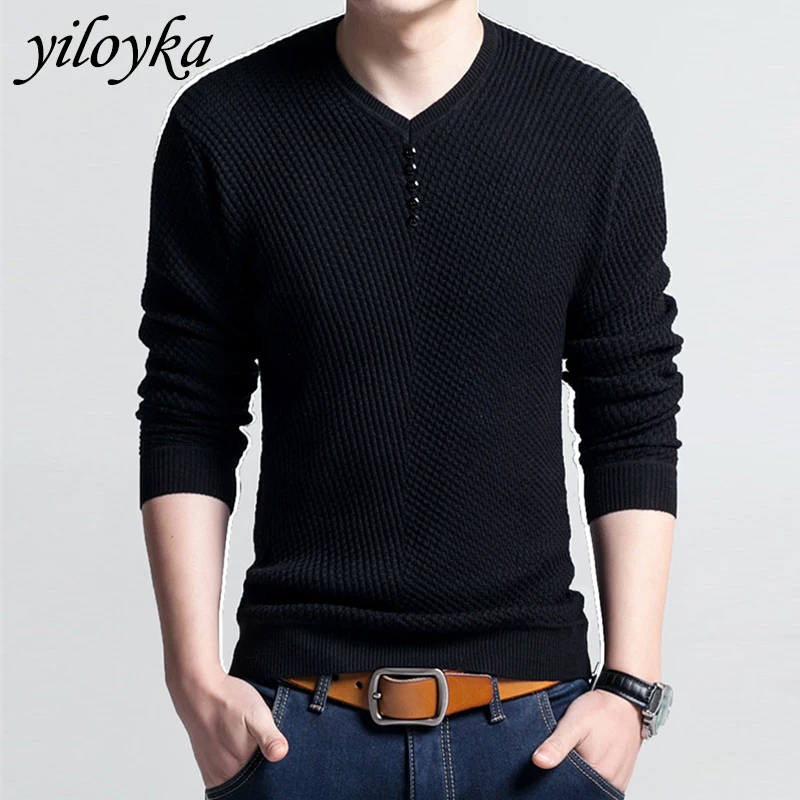 

Sweater Men Casual Button V-Neck Pullover Men Autumn Slim Fit Long Sleeve Shirt Mens Sweaters Knitted Cashmere Wool Pull Homme