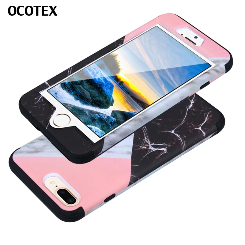 

OCOTEX Phone Case For iPhone 7 8 Plus Luxury Marble Flowers 360 Full Body 3 in 1 Hard PC Silicone Cover for iPhone 7Plus 8Plus