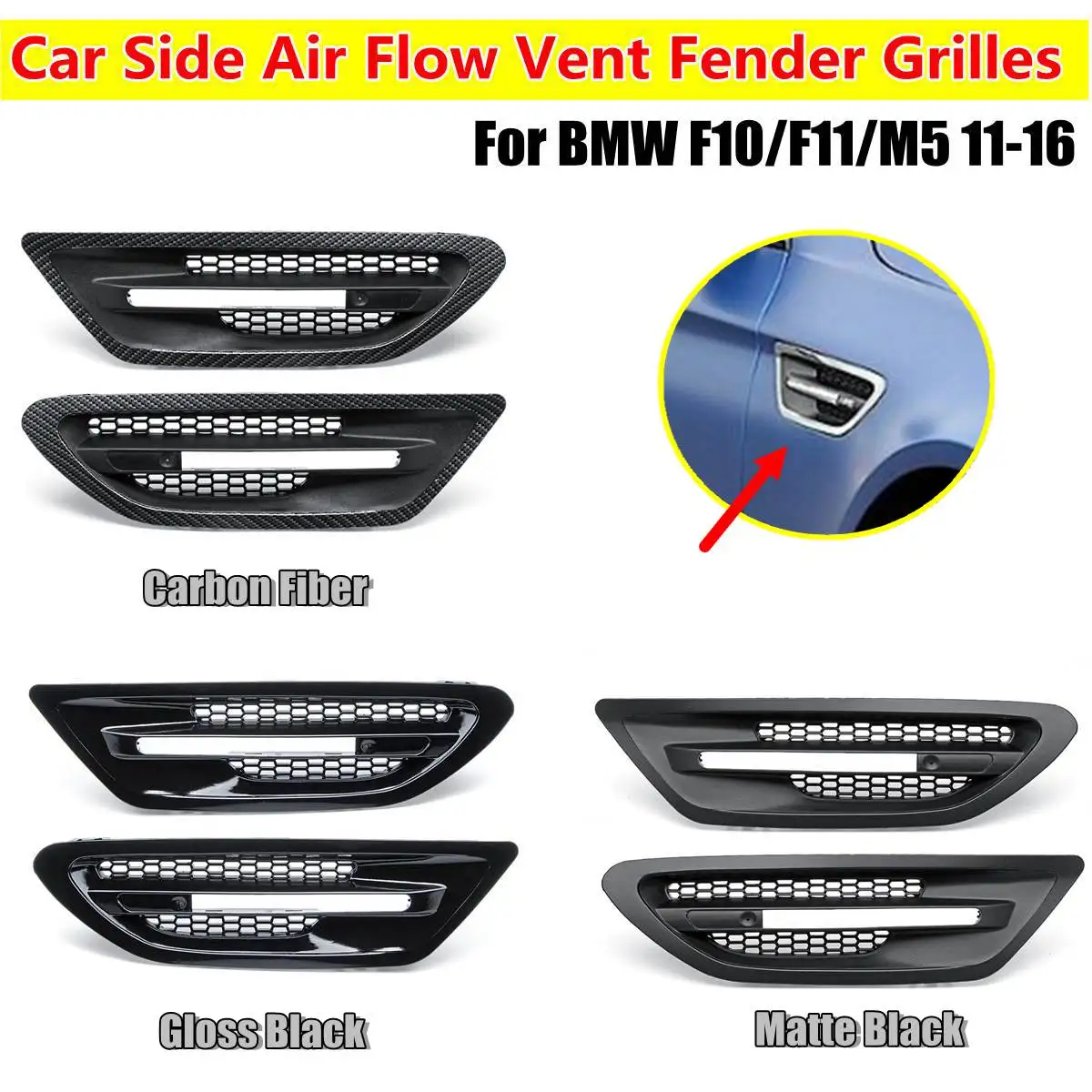 Best Carbon Fiber Matte Black Gloss Black Pair Car Side Air Flow Vent for Fender Grilles For BMW F10 F11 M5 Sedan 2011 2016