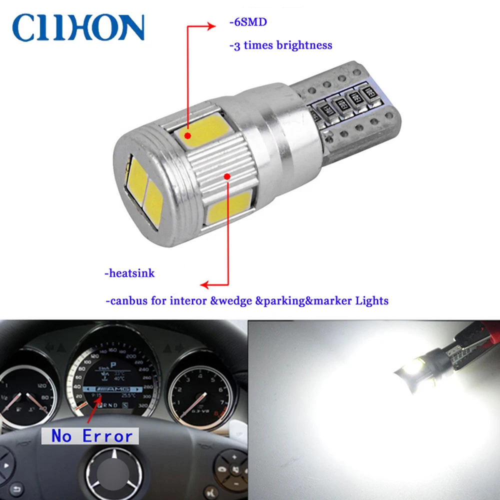 9 шт авто светодиодный Canbus T10 6 SMD 5630 5050 W5W 192 194 белый 12 V 6500 K автомобиля Клин Парковка