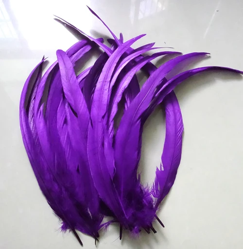 

Free Shipping 100pcs/lot coque feather purple color Dyed chicken feather 35-40cm 14-16 inches rooster tail feather
