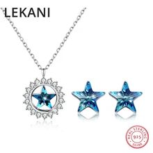 LEKANI кристаллами от Сваровски Романтический синего цвета со звездами комплекты украшений для женщин Юбилей S925 серебряный кулон ожерелье, серьги-пуссеты