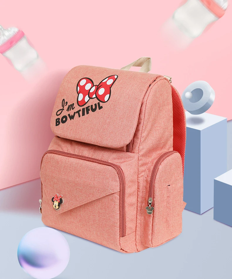 Розовая Милая дорожная сумка для подгузников с Минни, сумка для детских подгузников, водонепроницаемая сумка для детских колясок, USB, рюкзак для мам, сумка для подгузников
