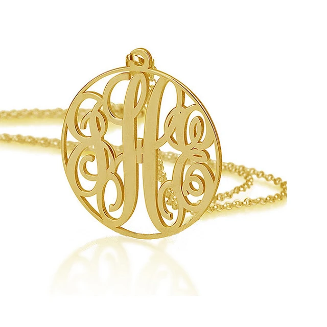 Custom Monogram Necklace,Gold Circle Pendant Necklace,Unique
