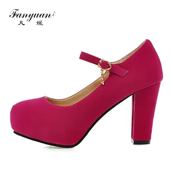 

Fanyuan Spring Concise Solid High Heel Pumps Platform Shoes Flock Ankle Strap Pumps Ladies Shoes Elegant Bow Wedding Stiletto