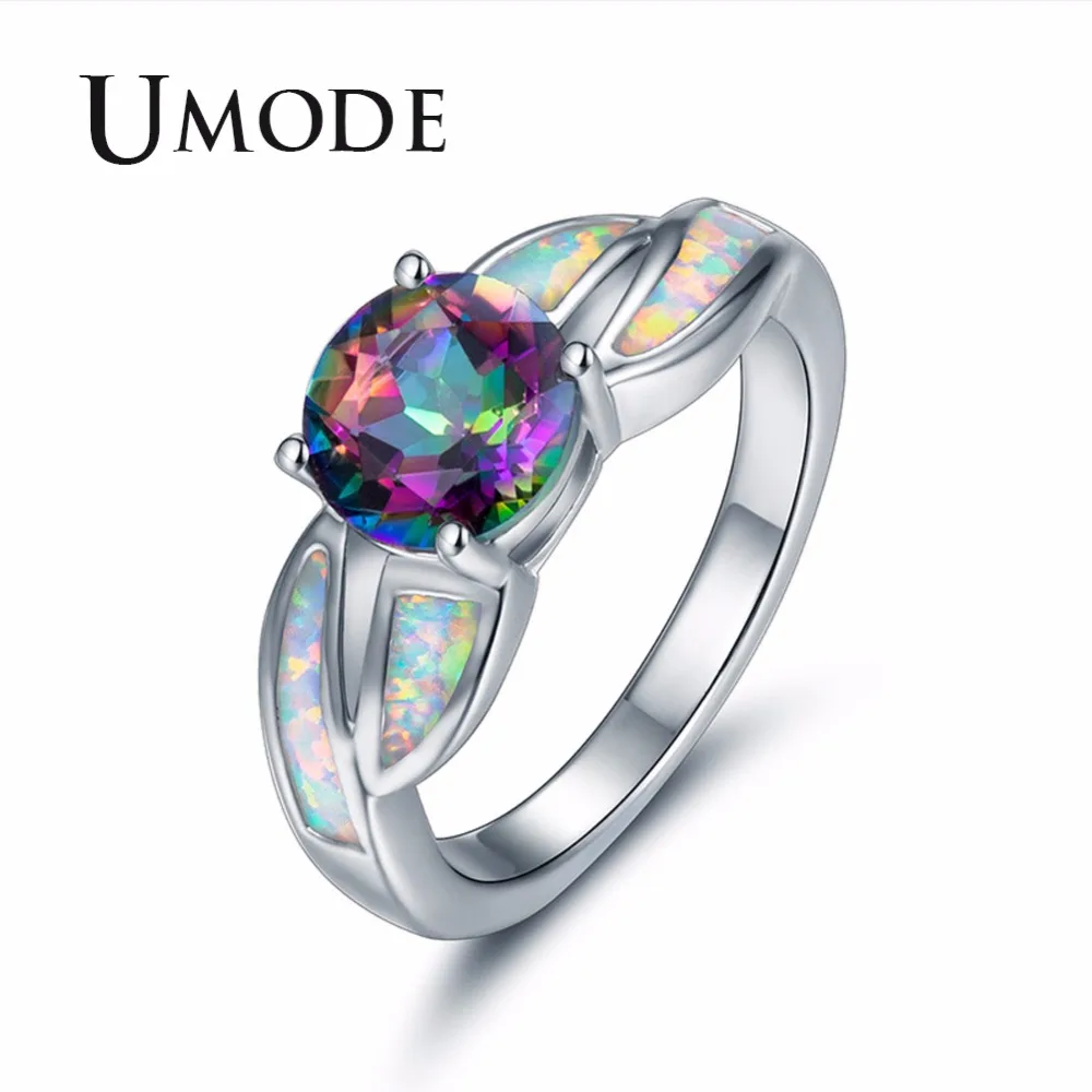 

UMODE Vintage Colorful Fire Opal Rings for Women Round Princess Crystal Wedding Jewelry Femme Whole Finger Accessories UR0420