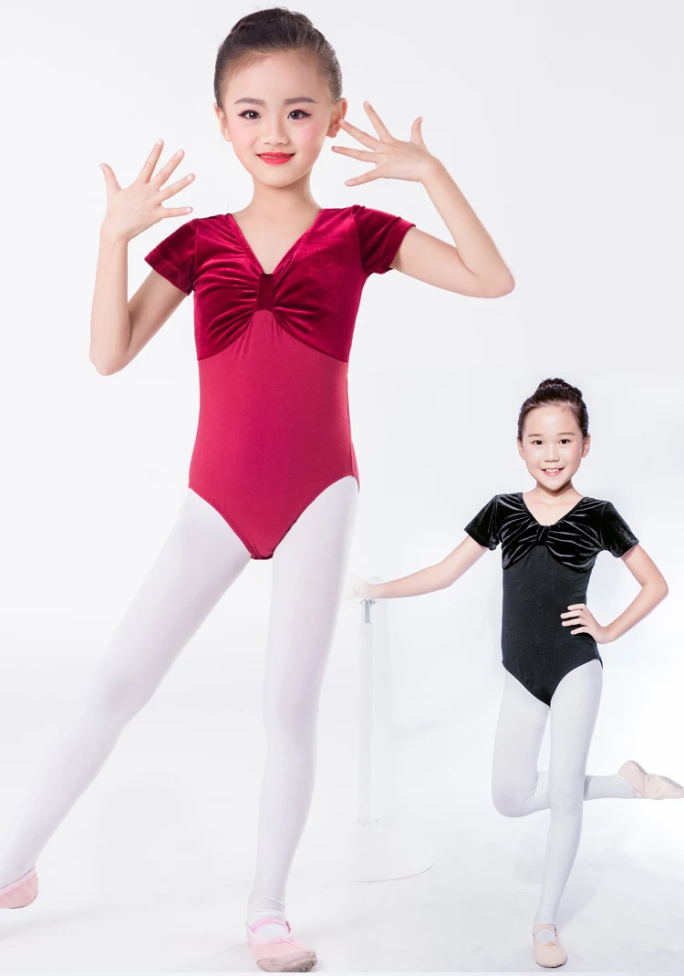 Балетки гимнастическое трико детская балерина короткий рукав бархат боди для девочек балет профессиональный танец Костюмы DNV10153