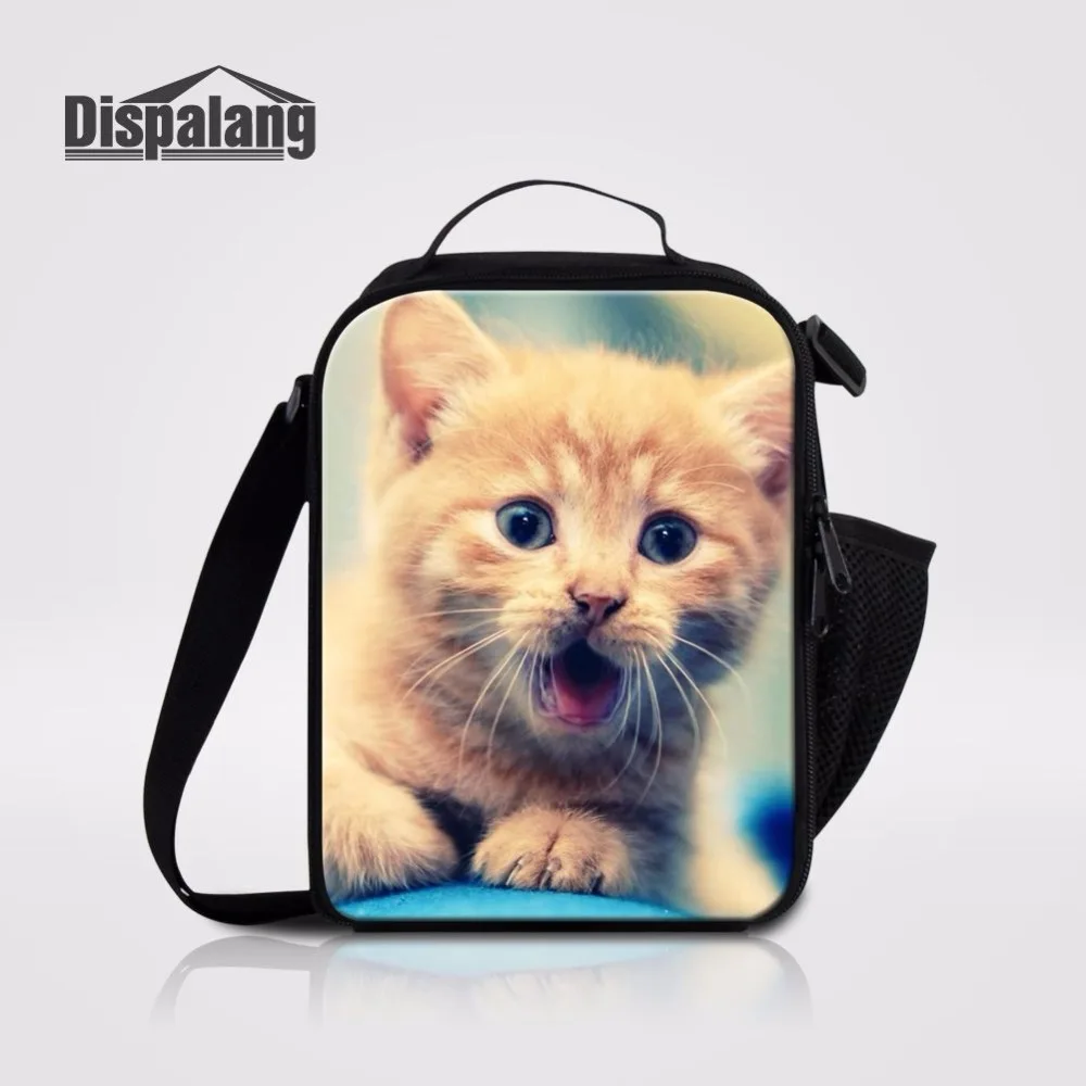 Dispalang Personalized Shoulder Lunchbox Cute Cat Prints Insulated