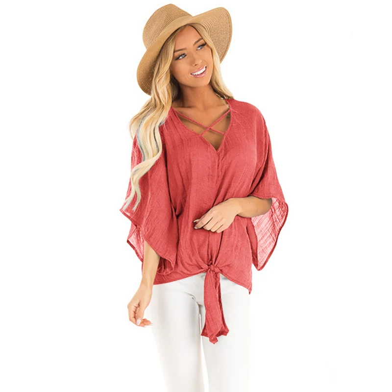 

Boho Blouses Plus Size Kimono Mujer Summer Blouse Sexy Vintage Top V Neck Shirt Women Ladies Tops Blusas Mujer De Moda 2019 Red