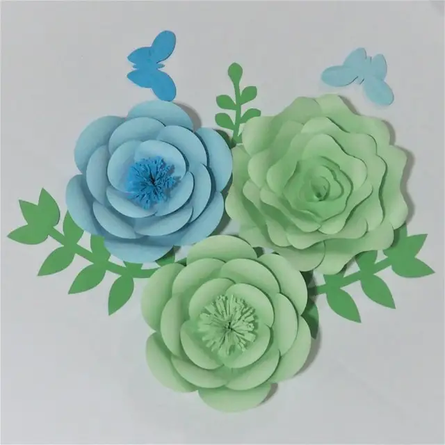 3pcs Handcrafted Large Giant Paper Flowers 3pcs Leaves 2pcs