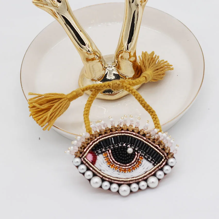 Модный тренд ручной работы на заказ жемчуг большие глаза рисовый бисер Кристалл кисточкой ресницы браслет 969 - Окраска металла: 5