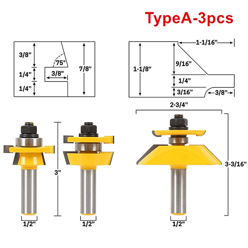 RCT 1/" хвостовик панели двери шкафа маршрутизатор Набор бит Карбид фрезы для плотника древесины гравировки Деревообрабатывающие инструменты - Длина режущей кромки: TypeA-3pcs
