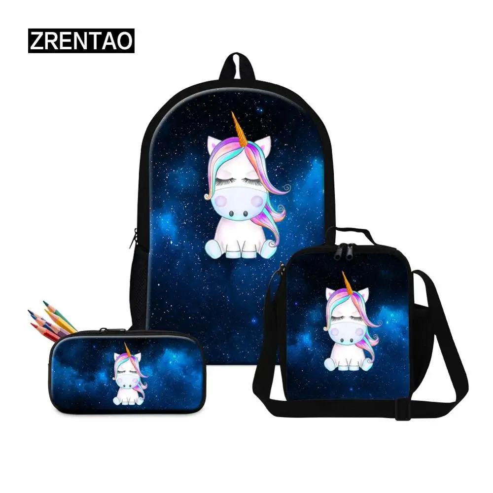 Colorful Tiger Girls Blue Preschool Toddler Childrens Backpack /& Lunch Box Set