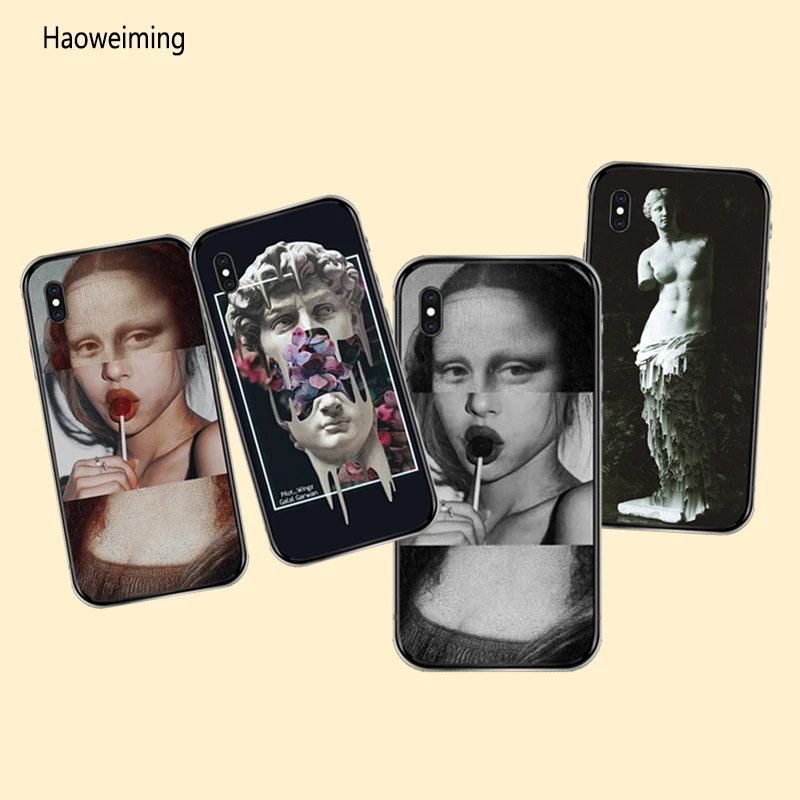 

Retro Mona Lisa Art David Lines Case For iPhone 5S SE 6S 7 8 Plus Capa Soft Cover For Apple iPhone X XR XS Max Silicone Coque