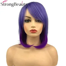 StrongBeauty короткий прямой фиолетовый парик волос женские парики для женщин синтетический монолитный Повседневный/косплей парик