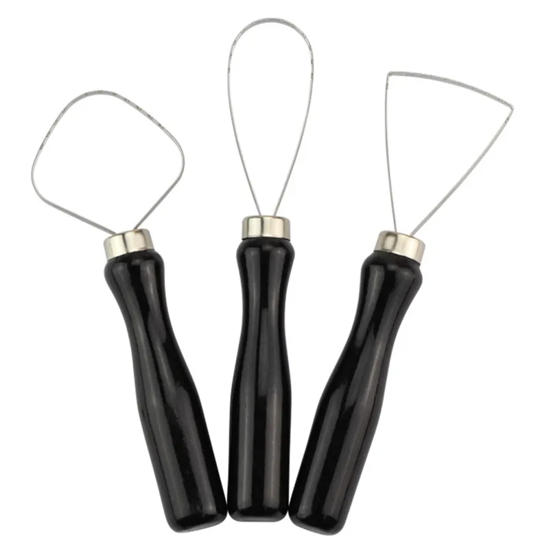 3 Pcs Wood Pottery Clay Sculpture Big Loop Tool with Steel Flat Wire