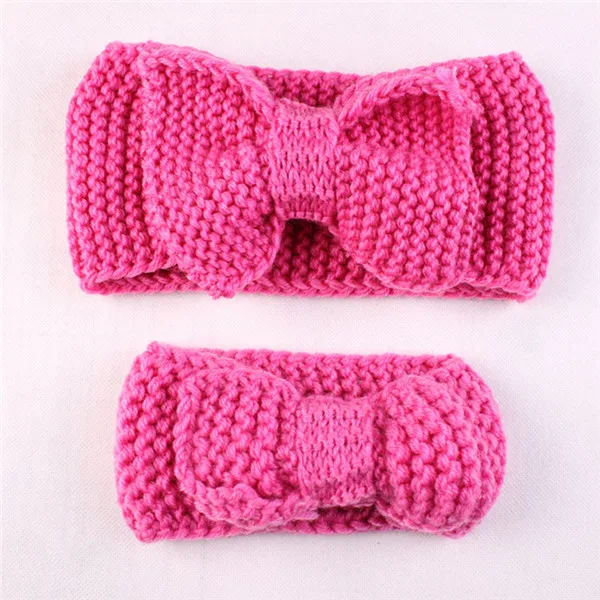 NASHAKAITE для мамы и дочки; эластичная повязка на голову; сезон осень-зима; однотонные вязаные аксессуары для волос Haieband с бантом для женщин и малышей - Цвет: 1 Set Pink