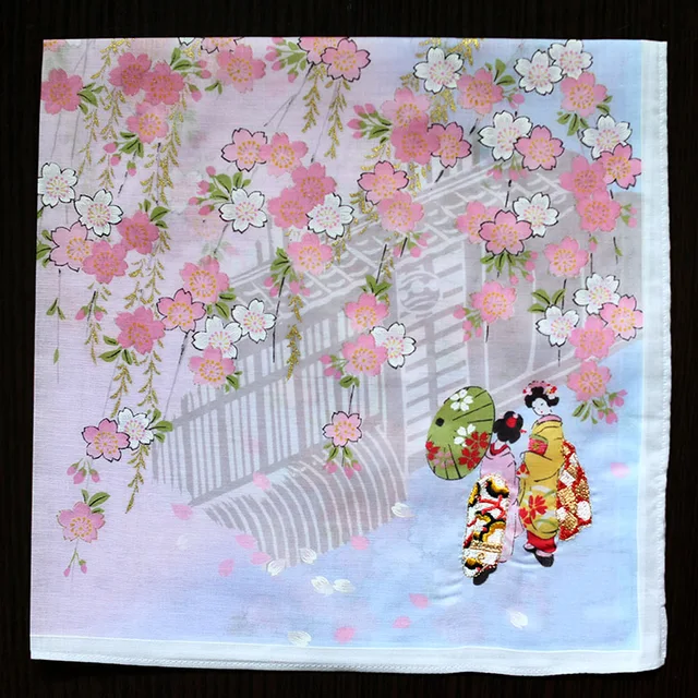 Kiváló Minőségű Pamut Zsebkendő, La Bayadere Dizájn, Divat Japán Stílusú Női Zsebkendők, 46*46 Cm - Image 2