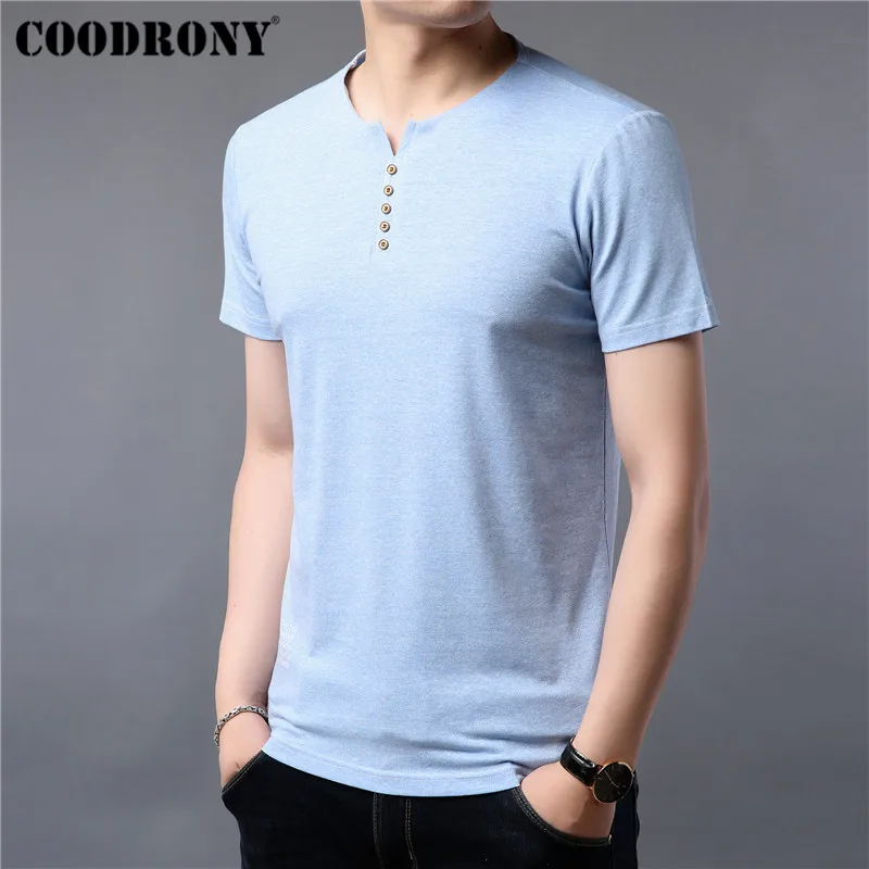 COODRONY, Мужская футболка с пуговицами и воротником, футболка с коротким рукавом, мужские летние повседневные футболки, хлопковая футболка, Homme Top S95042
