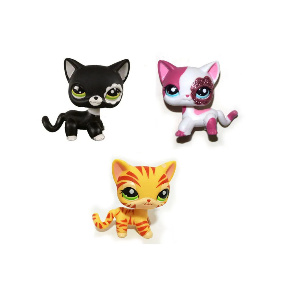 Littlest Pet Shop Orange Striped & Sparkle Pink Short Hair Cat Figure Toy 