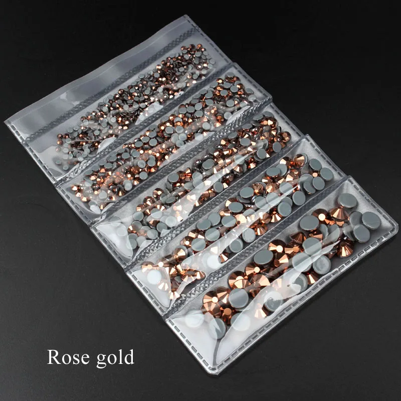 Высокое качество AAA Горячая фиксация Стразы SS6-SS30 с плоской задней частью хрустальные камни смешанный размер Упаковка 1000 шт для одежды - Цвет: Rose gold
