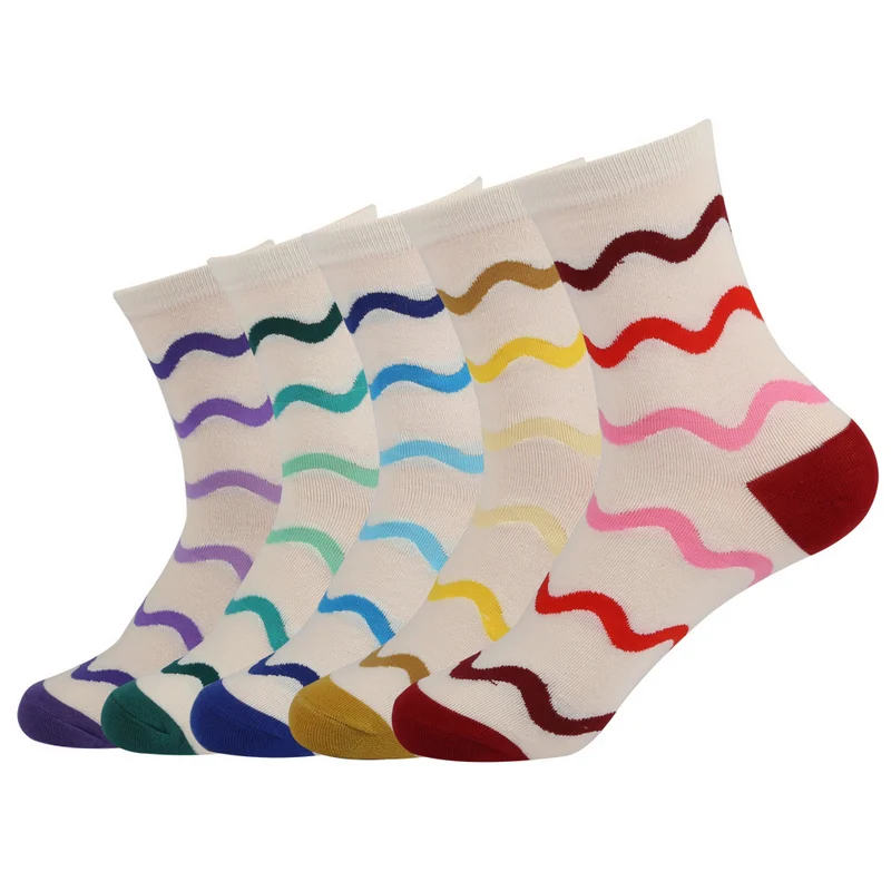 5 пар Eur36-42, женские осенне-зимние милые носки из хлопка с кошкой, женские модные носки с геометрическим узором s177 - Цвет: s17713