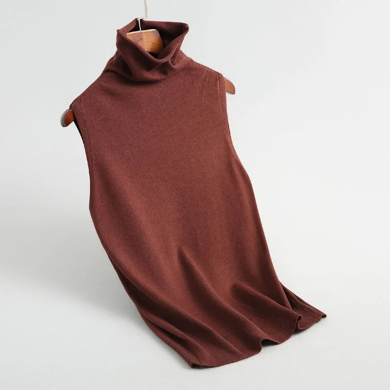 

J143 Women elegant turtleneck sleeveless sweater ladis solid color autumn winter streetwear sweater vest tops